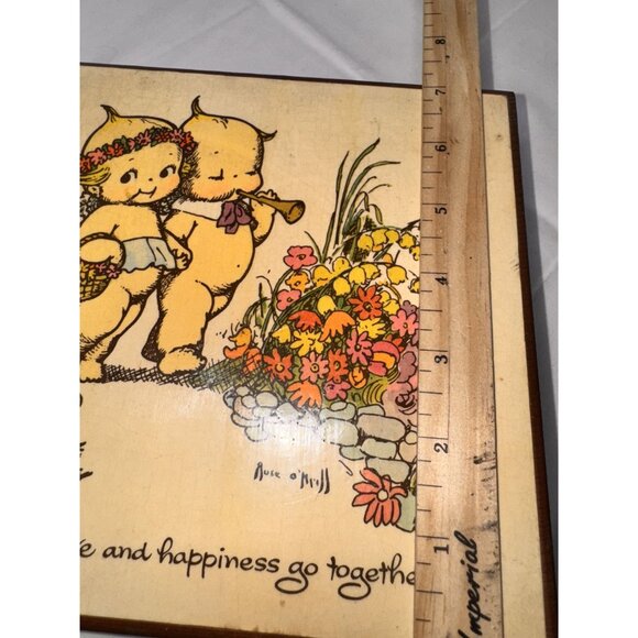 Vintage Wooden Trinket Box With Kewpie Art By Ann OMull Featuring Floral & Frog - Picture 10 of 11